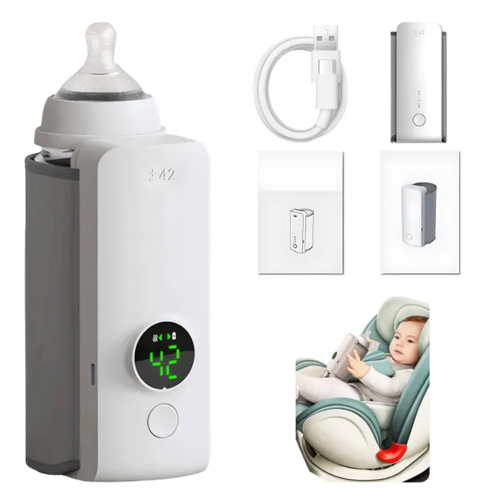 Portable Baby Bottle Warmer for Travel – USB Rechargeable Milk Heater with Adjustable Temperature